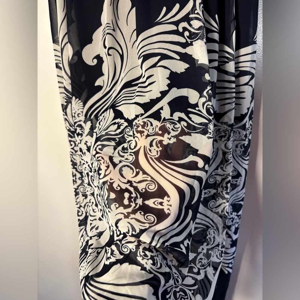 Blue Rain Navy Blue and White Ornate Print Maxi Skirt sheer from thigh down! - Picture 5 of 6